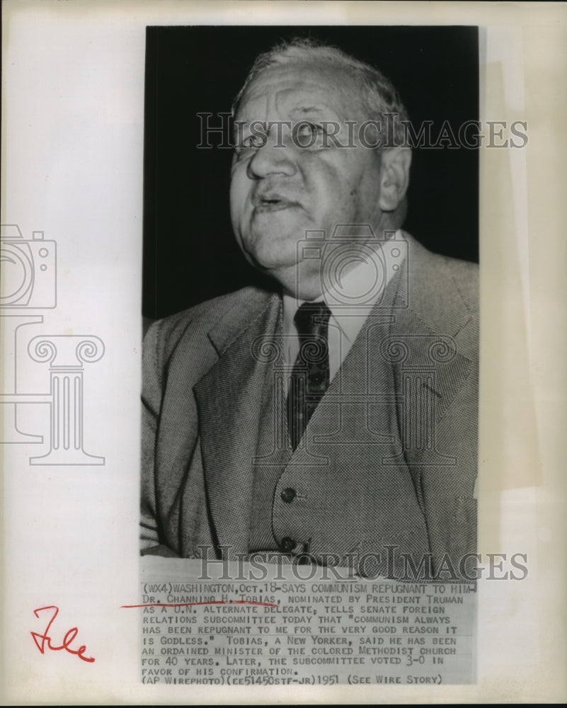 1951 Press Photo Dr Channing Tobias testifies against Communism - sba05122