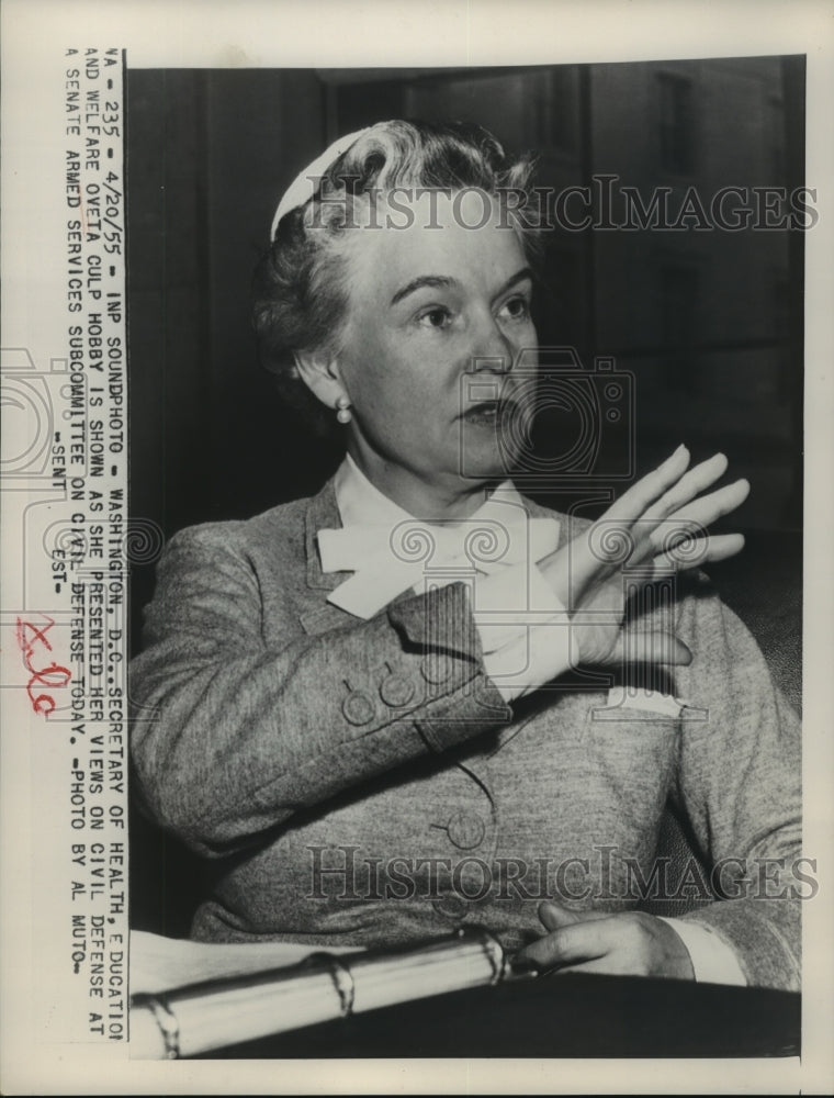 1955 Press Photo Secretary of Health Education & Welfare Oveta Culp Hobby