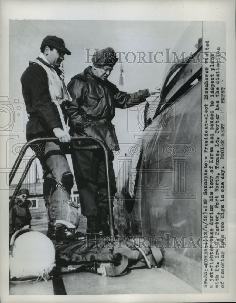 1952 Press Photo President Elect Eisenhower visits air base during tour of Korea