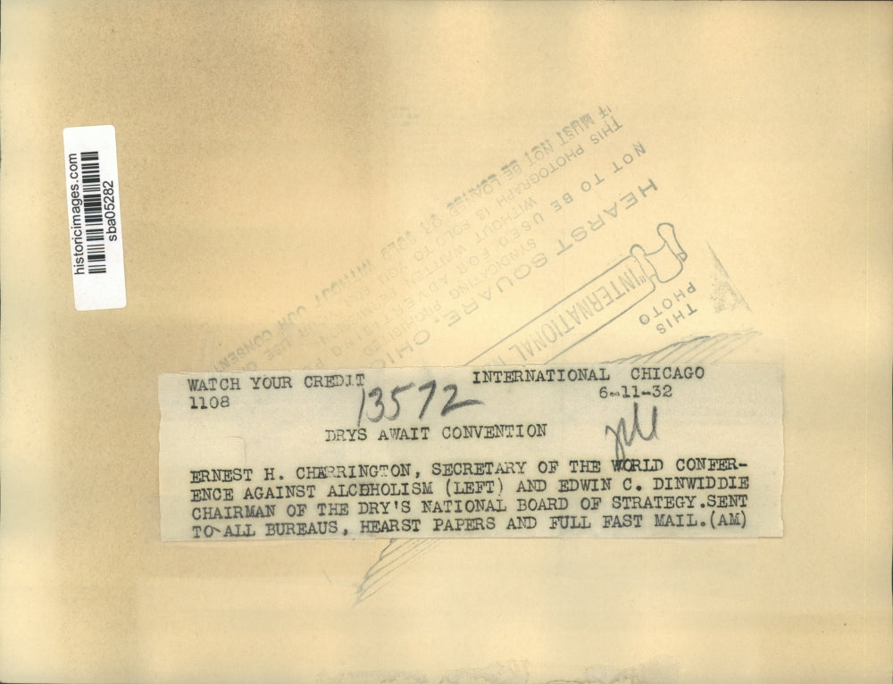 1932 Press Photo Ernest H. Charrington and Edwin C. Dinwiddie anti-Alcohol men