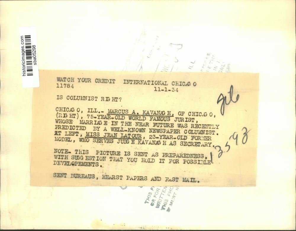 1934 Press Photo Jurist Marcus A. Kavanagh and secretary Jean Latour - sba05298