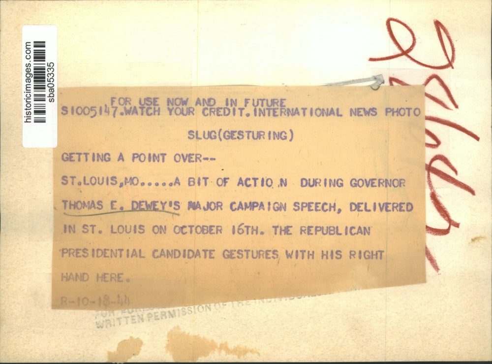 1944 Press Photo Governor Thomas E Dewey gives Presidential campaign speech