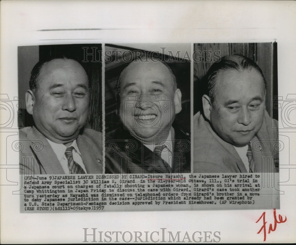 1957 Press Photo Girard Lawyer Itsuro Hayashi dismissed - sba05476
