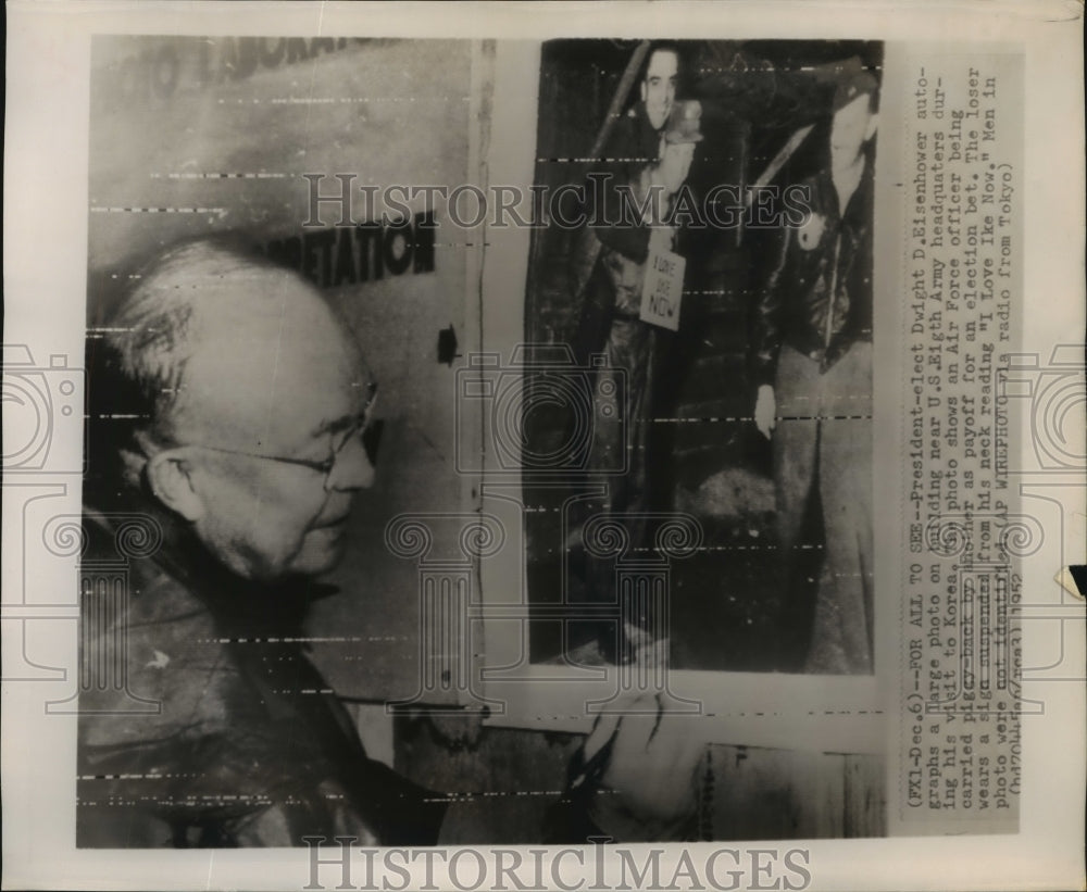 1952 Press Photo President-elect Dwight Eisenhower Signing a Large Photo- Historic Images