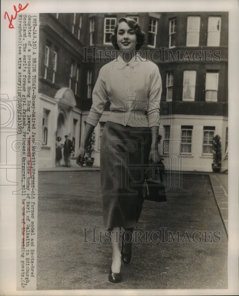 1953 Press Photo Jane McNeill, former model and bride of Earl of Dalkeit