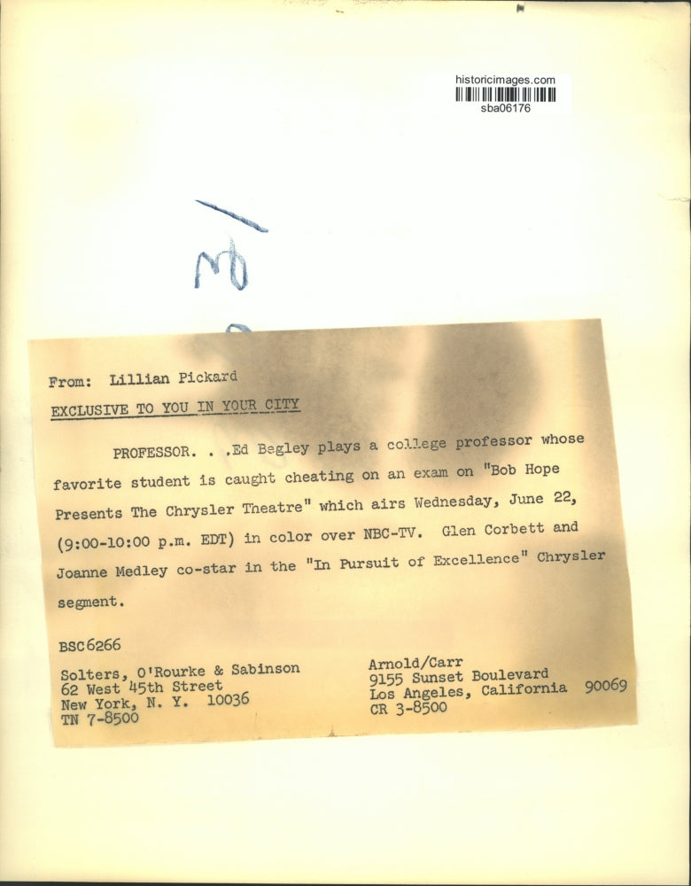 Press Photo Ed Bagley stars in "Bob Hope Presents The Chrysler Theatre"