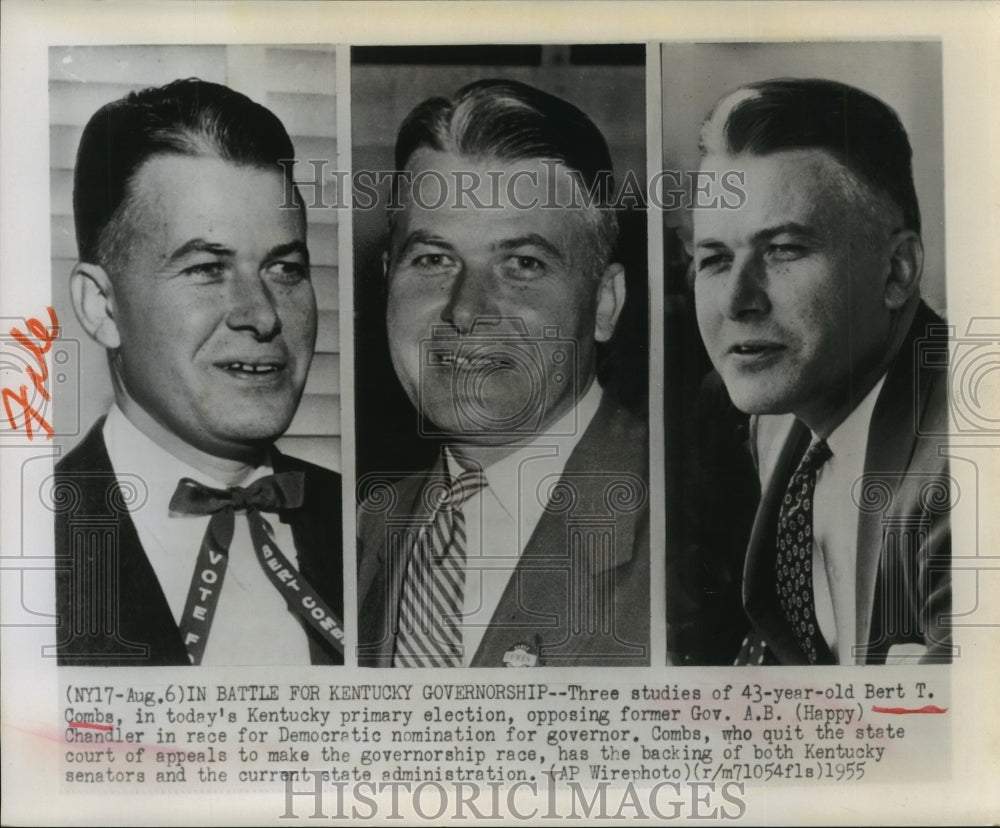 1955 Press Photo Three studies of Bert Combs Candidate for Kentucky Governor