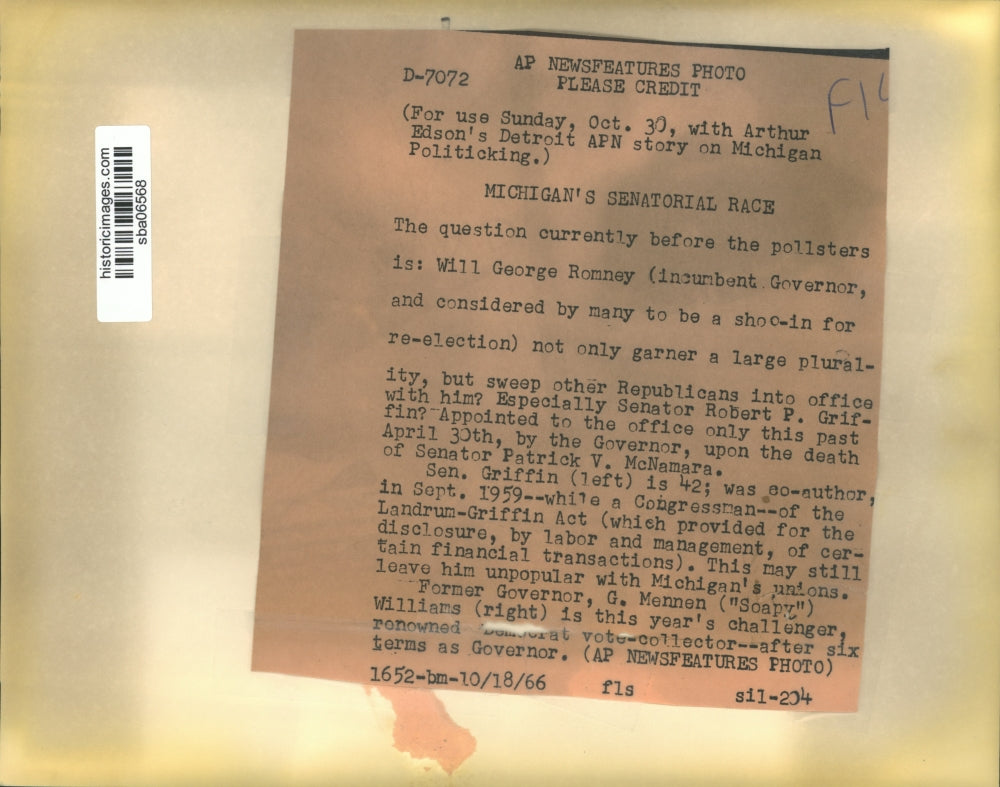 1966 Press Photo George Romney faces off against Sen Robert Griffin - sba06568