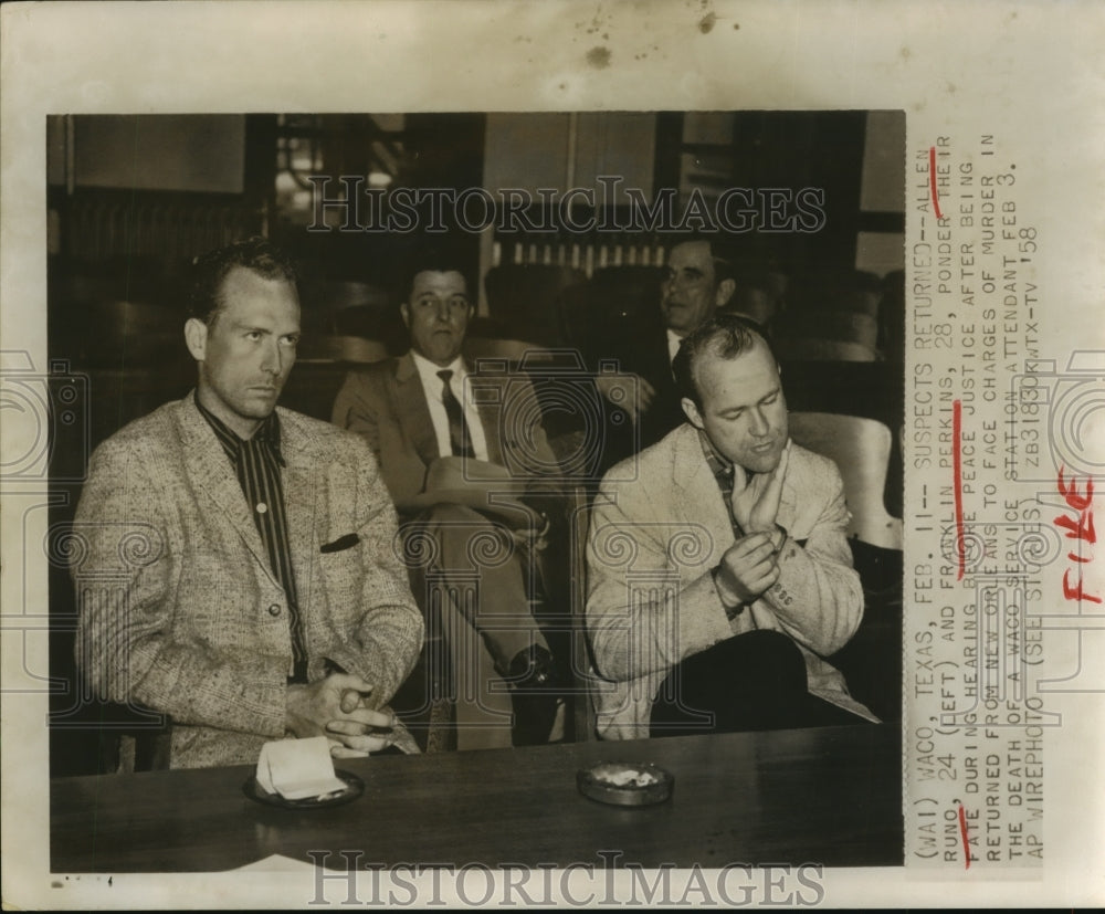 1958 Press Photo Allen Runo and Franklin Perkins face murder charges - sba06575- Historic Images