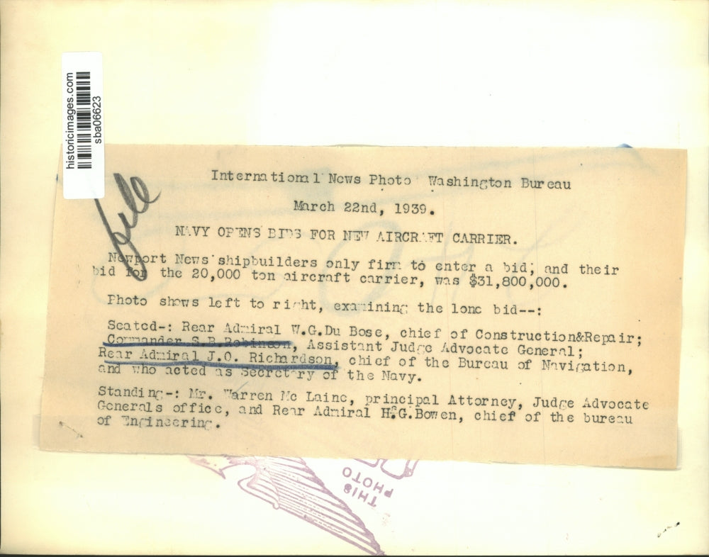 1939 Press Photo Newport News Shipbuilders Enters Bid for 20,000 Ton Aircraft