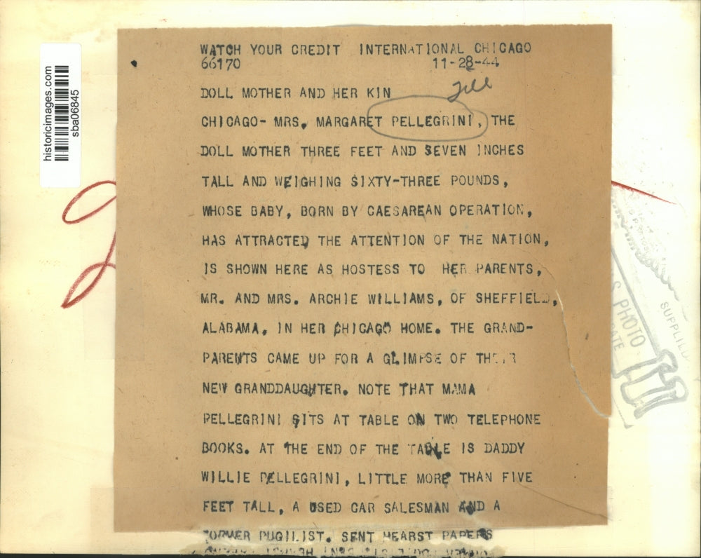 1944 Press Photo Doll Mother 3-Feet 7-Inches Shown as Hostess to Her Parents