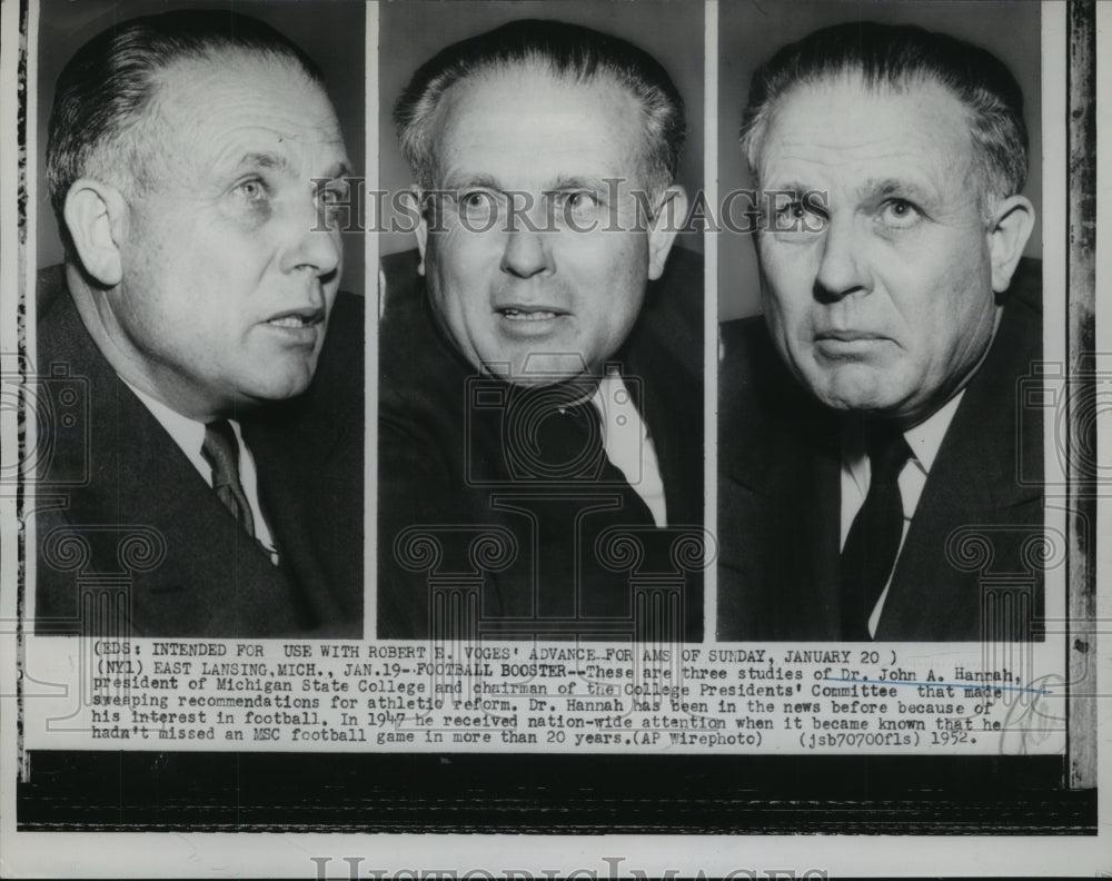 1952 Press Photo John Hannah of Michigan State College is a football advocate- Historic Images