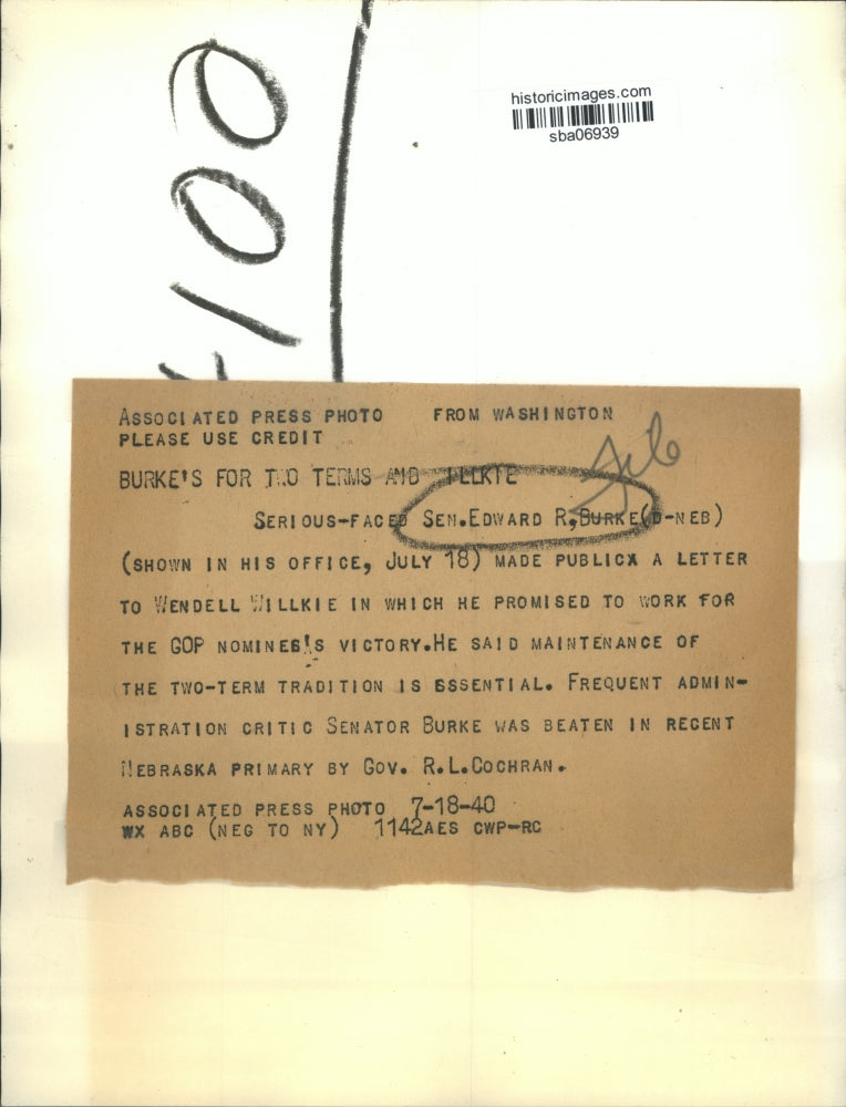 1940 Press Photo Edward Burke loses the Democratic primary to Governor Cochran