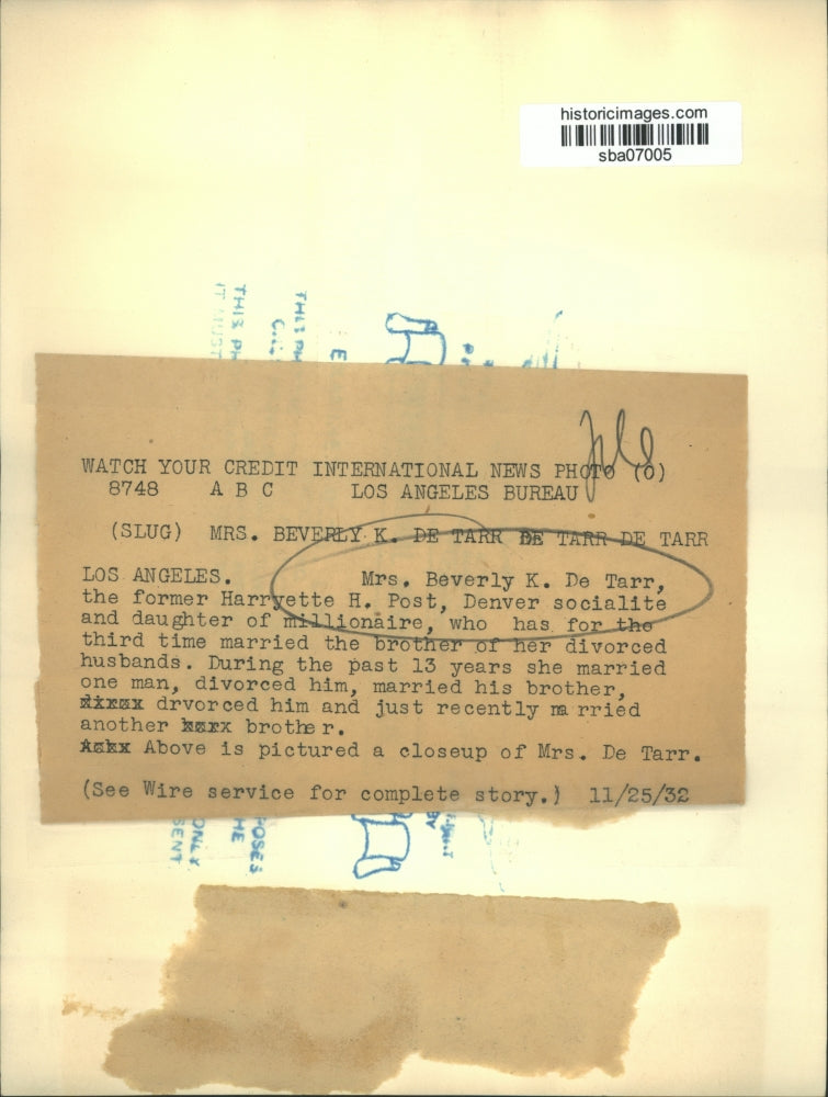 1932 Press Photo Beverly De Tarr, Denver socialite daughter of a millionaire