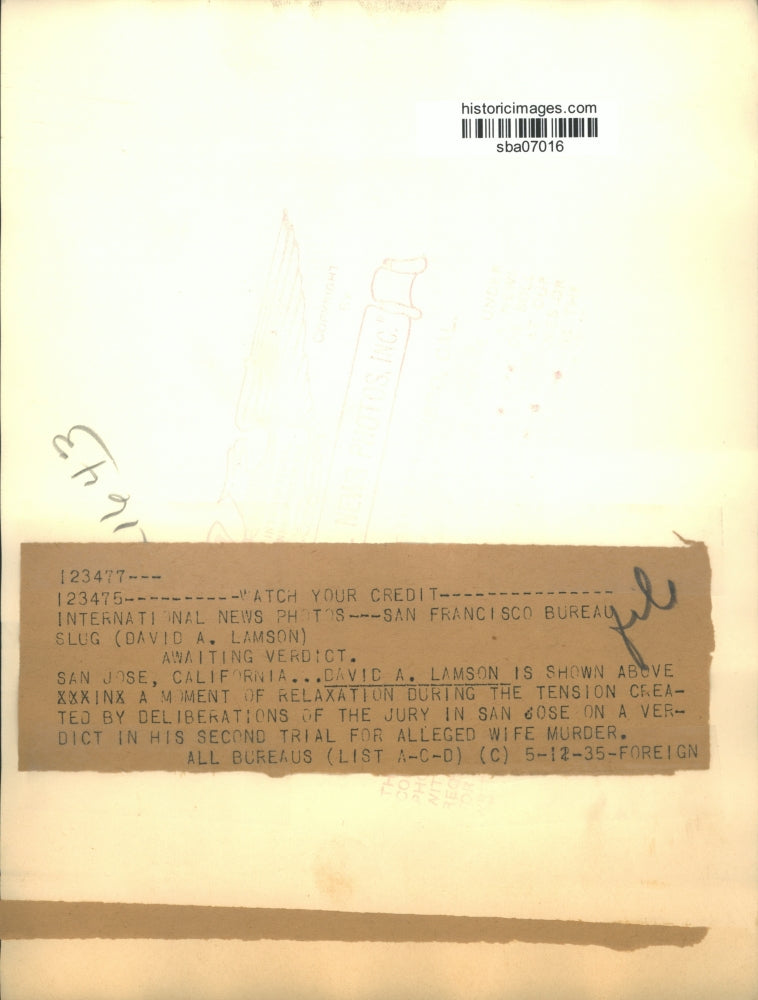 1935 Press Photo David Lamson shown during murder trial in San Jose CA