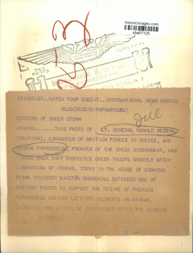 1944 Press Photo Lt Gen Ronald Scobie & George Papandreou Inspect Greek Troops