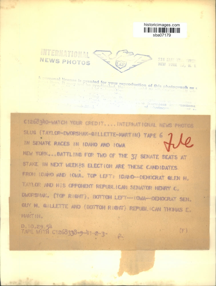 1954 Press Photo Senatorial candidates from Idaho and Iowa - sba07179