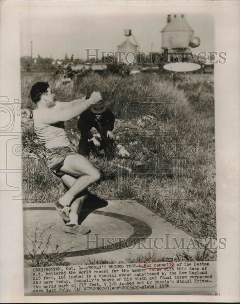 1956 Press Photo Hal Connolly, breaks the world record for the hammer throw- Historic Images