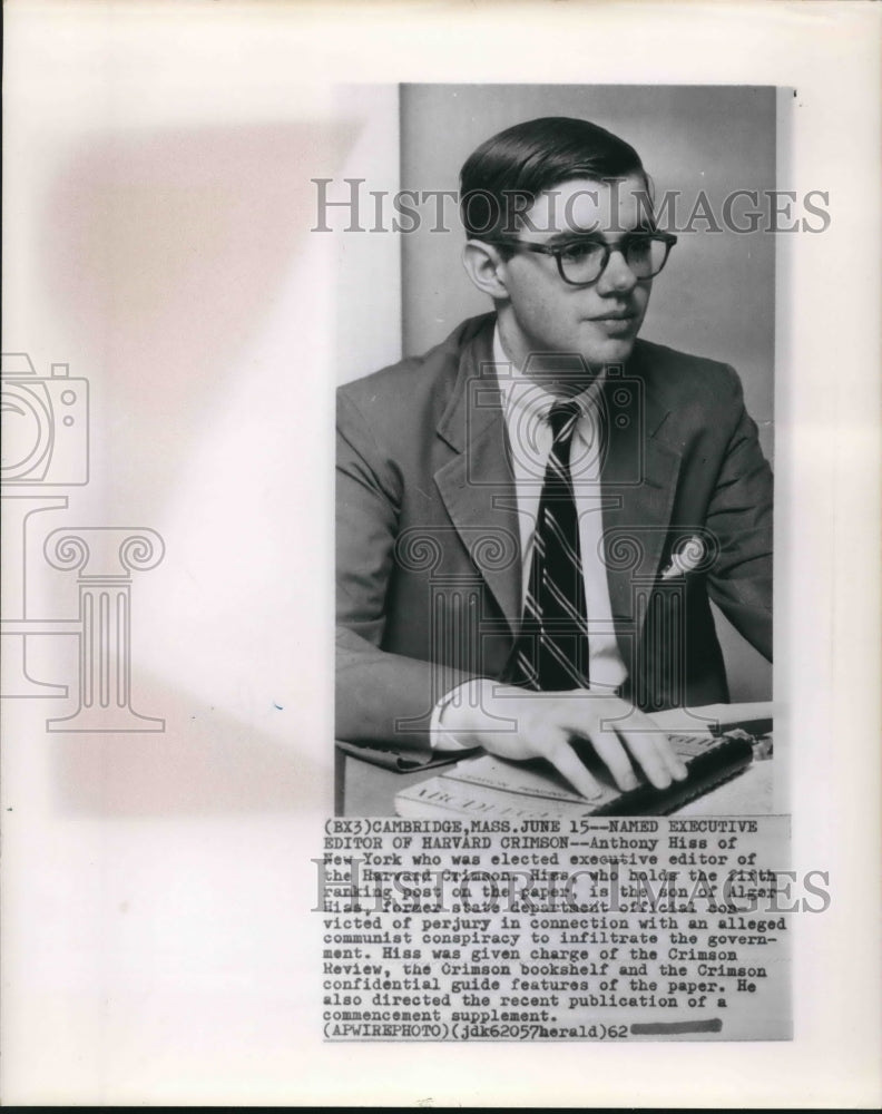 1962 Press Photo Anton Hiss, new executive editor of the Harvard Crimson