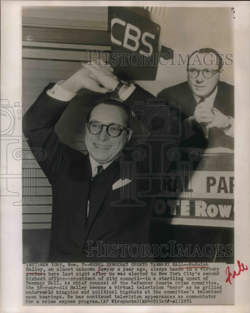 1951 Press Photo Rudolph Halley Elected President off NY City Council