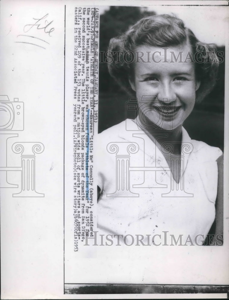 1953 Press Photo Maureen Connolly Considered World's Best Female Tennis Player
