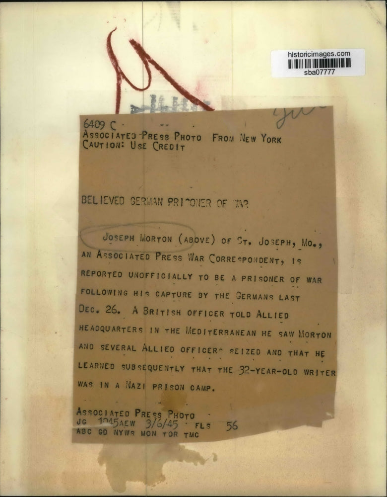 1945 Press Photo Joseph Morton,correspondent is believed to be a prisoner of war