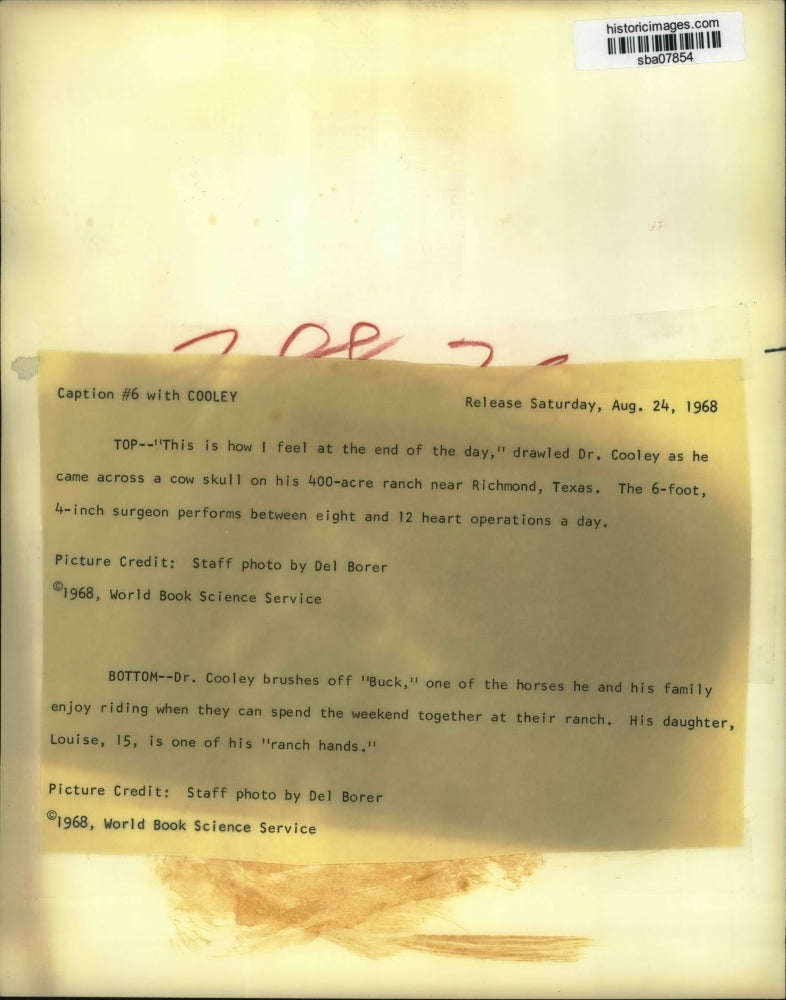 1968 Press Photo Dr. Cooley, surgeon enjoys ranch life - sba07854