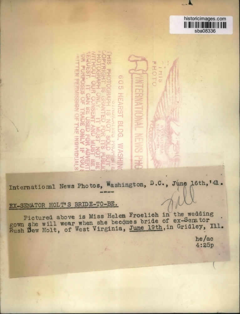 1941 Press Photo Helen Froelich, former Senator Rush Holt's fiancee - sba08336