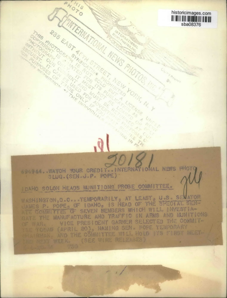 1934 Press Photo James Pope names as temporary head of Special Senate Committee
