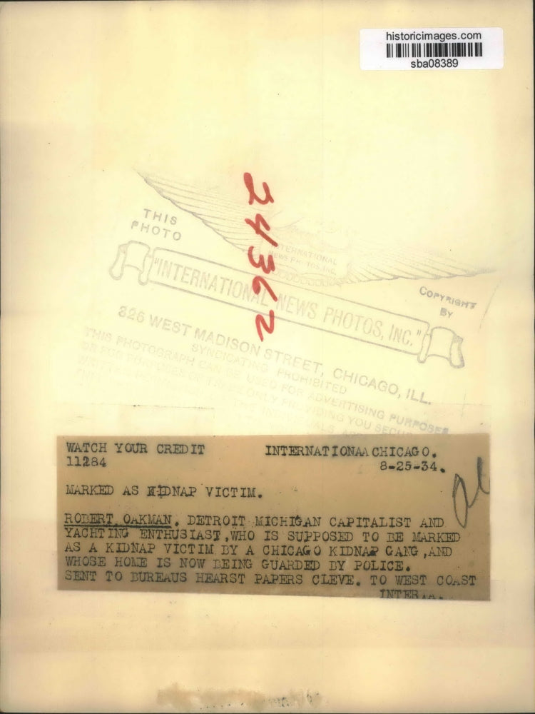 1934 Press Photo Robert Oakman, businessman marked as kidnap victim