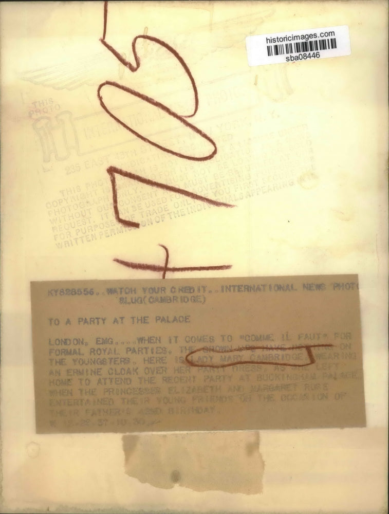 1937 Press Photo Lady Mary Cambridge attended a party at Buckingham Palace