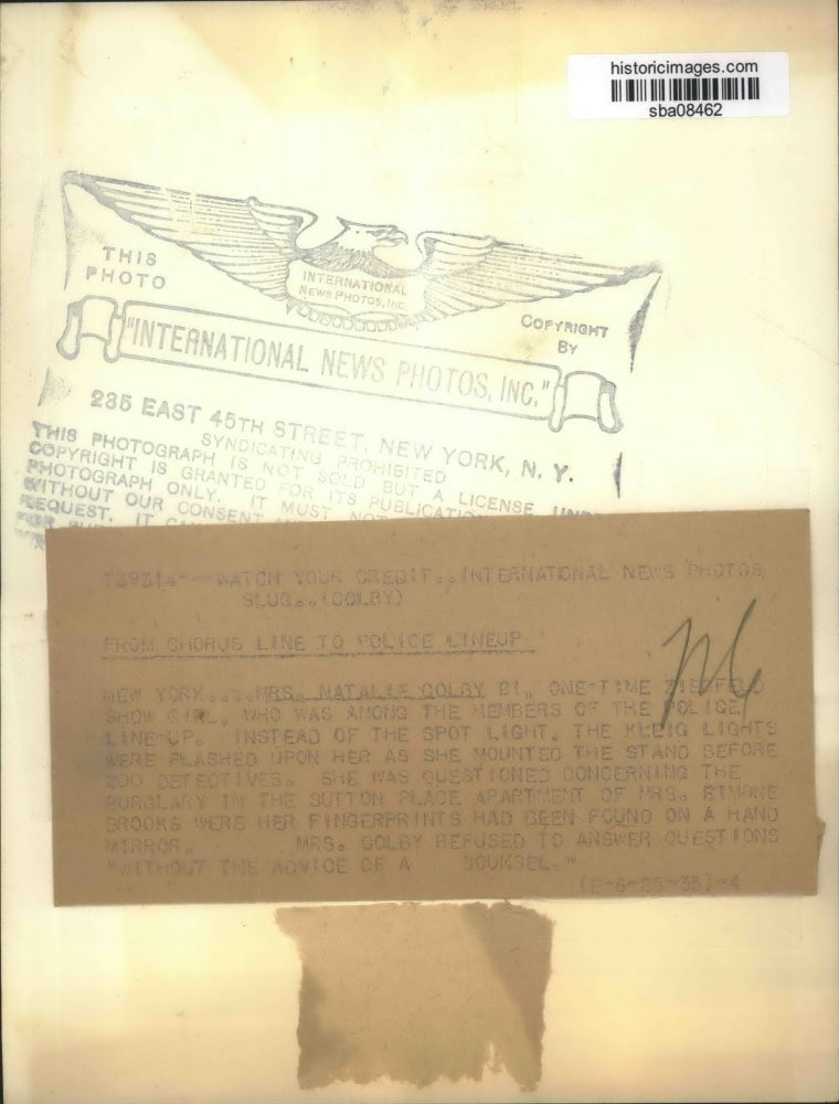 1935 Press Photo Mrs.Natalie Colby questioned on Burglary in Sutton Place