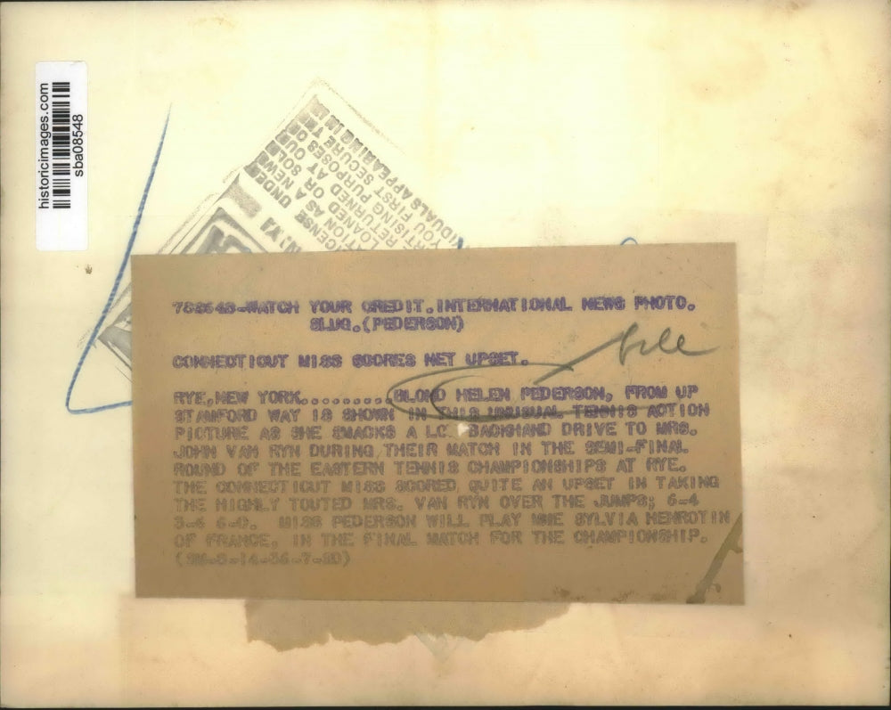 1936 Press Photo Helen Pederson vs Mrs John Van Ryn at Eastern tennis semi final