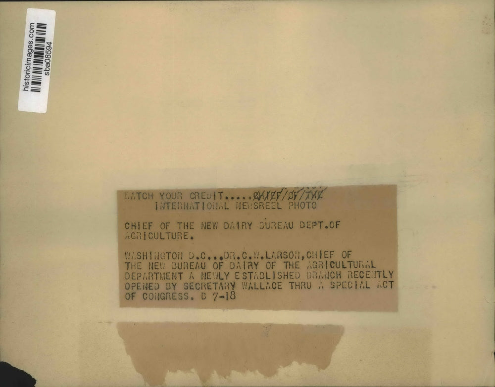 Press Photo Dr. C.W. Larson, chief of the new Dairy of Bureau of Agriculture