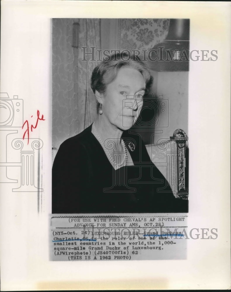 1962 Press Photo Grand Duchess Charlotte, ruler of Luxembourg - sba08828