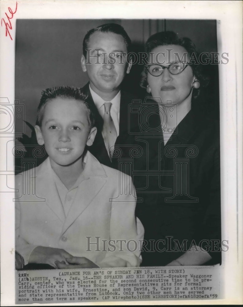1959 Press Photo Speaker Waggoner with his wife Ernestine and son David