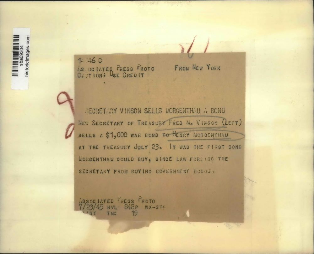 1945 Press Photo Treasury Secretary Fred M Vinson & Henry Morgenthau - sba09304