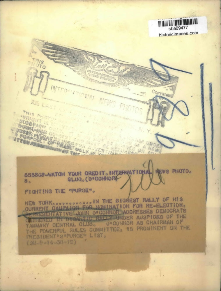 1938 Press Photo Rep.John O'Connor address a rally under Tammany Central Club