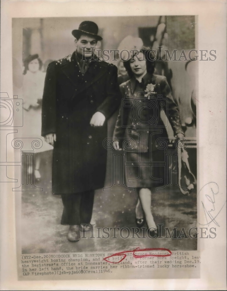 1946 Press Photo Bruce Woodcock, boxer marries Nora Speight in England
