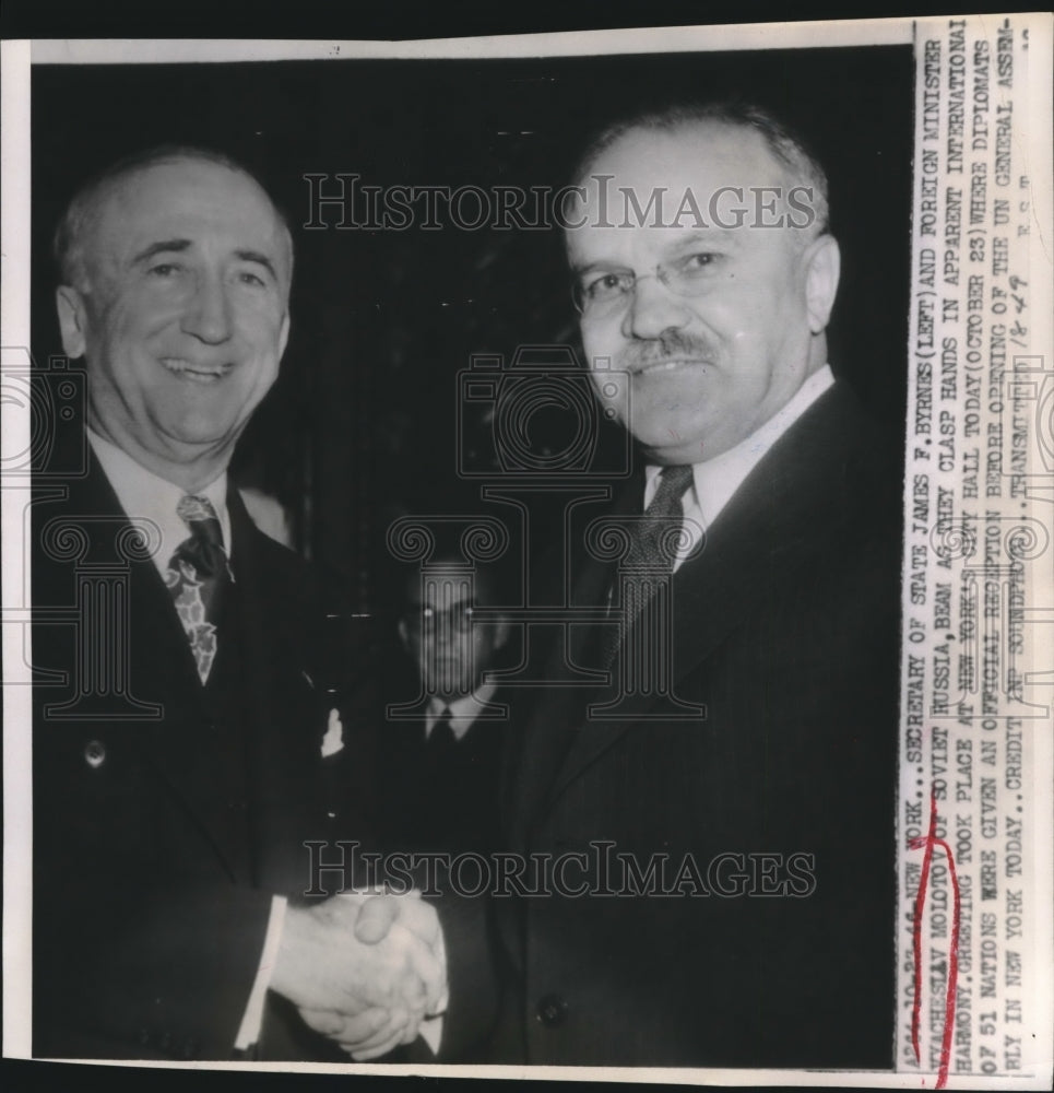 1946 Press Photo James Byrnes and Vyacheslav Molotov at International Harmony