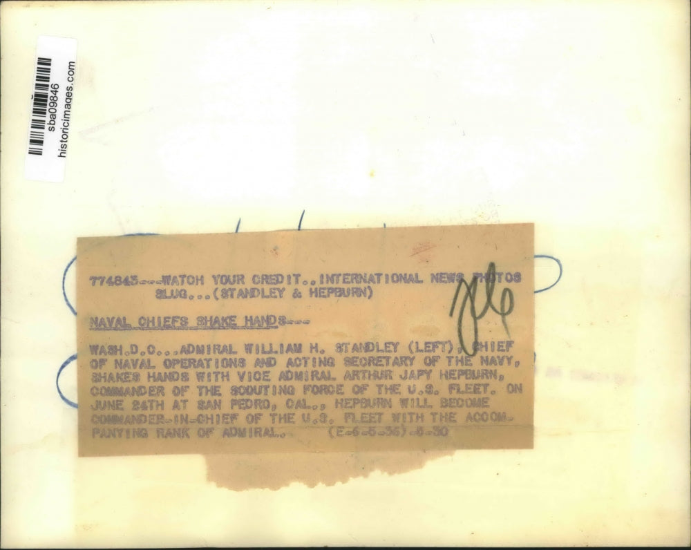 1936 Press Photo Naval Chief Adm.William H.Standley and Vice Adm. Jafy Hepburn