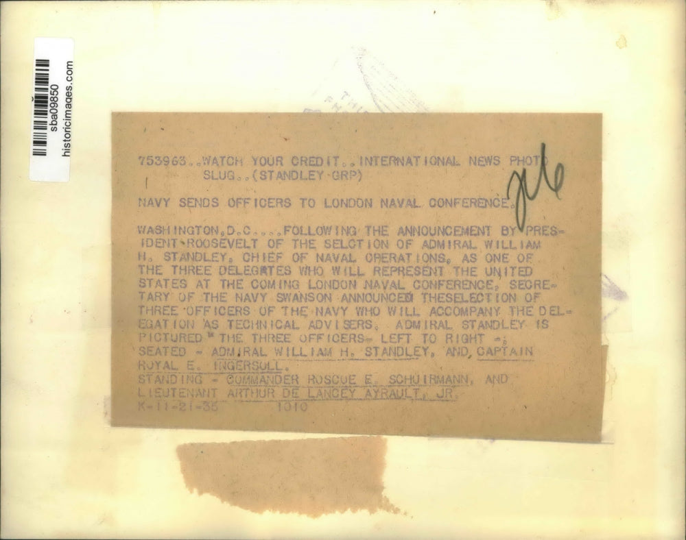 1935 Press Photo Adm. William Standley and Officers to London Naval Conference