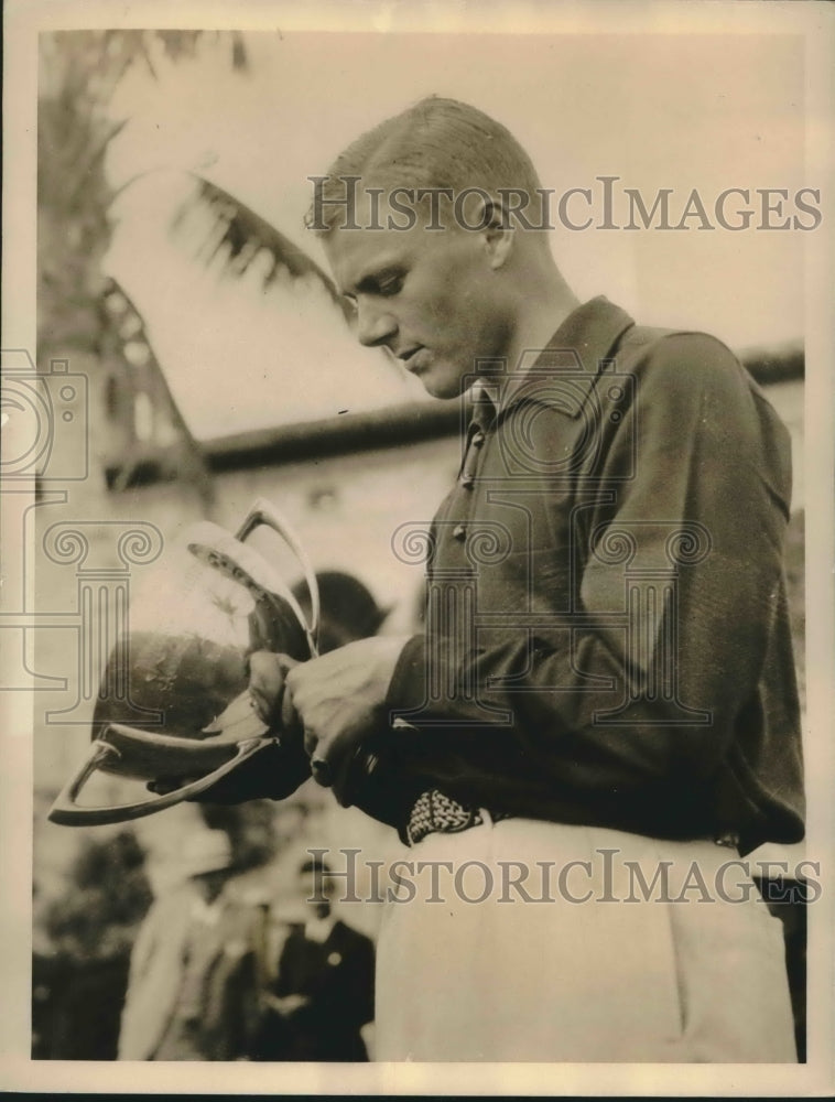 1936 Press Photo Charles Whitehead holds golf trophy in Coral Gables FL- Historic Images