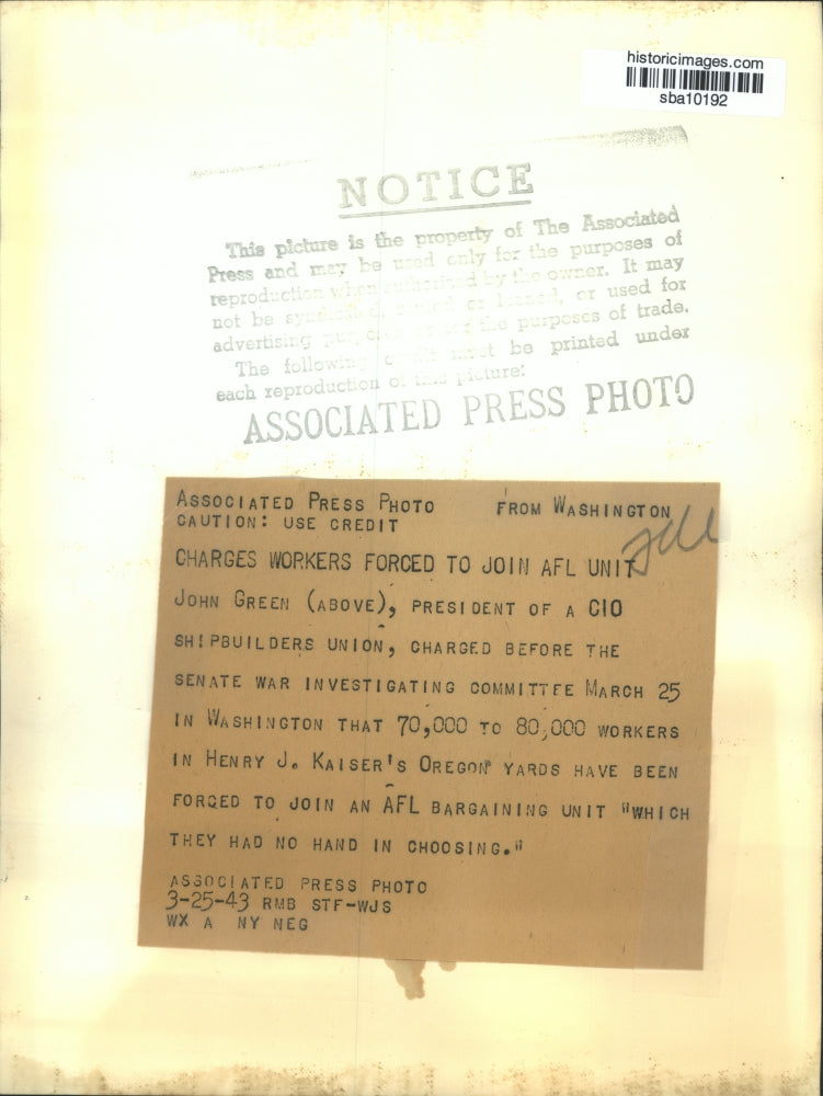 1943 Press Photo John Green Charged Before Senate War Investigating Committee