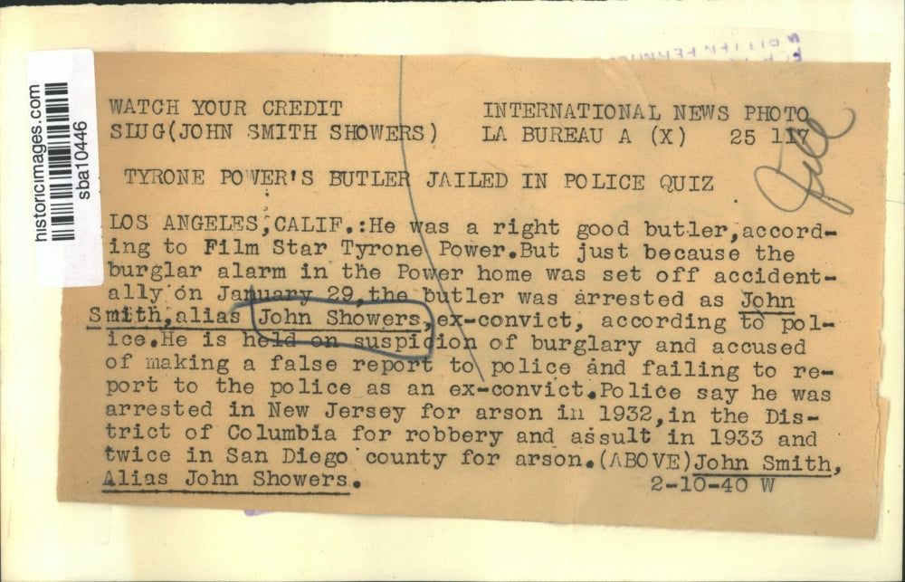 1940 Press Photo Film Star Tyrone Powers Butler John Smith Jailed in Police Quiz