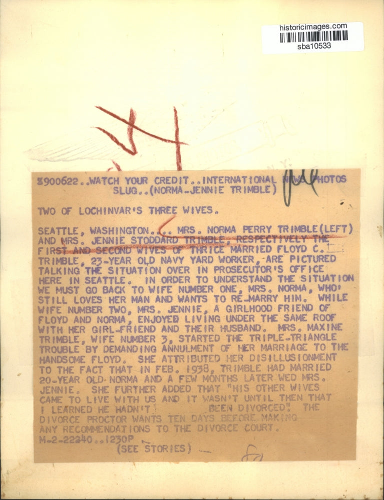 1940 Press Photo Norma and Jennie Trimble, two of the three wives of Floyd