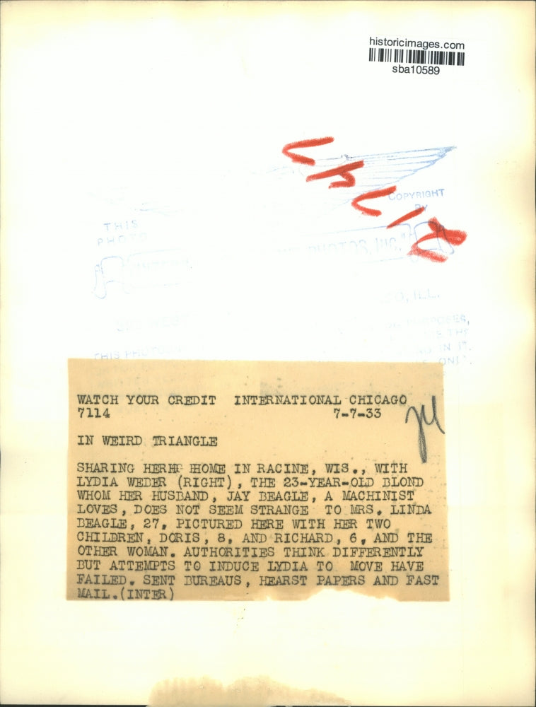 1934 Press Photo Lydia Weber & Linda Beagle in love triangle with Jay Beagle