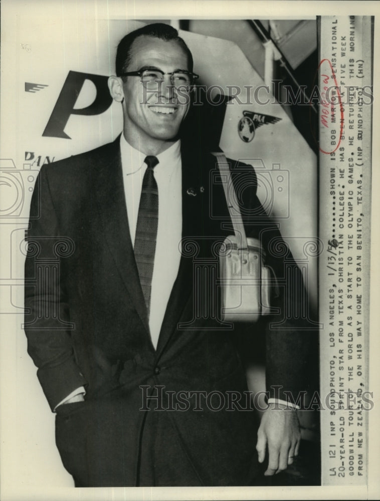 1955 Press Photo Bob Mordow Sprint star from Texas Christian College arrived