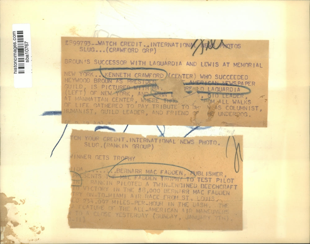 Press Photo Kenneth Crawford with Mayor LaGuardia and John L Lewis at Memorial