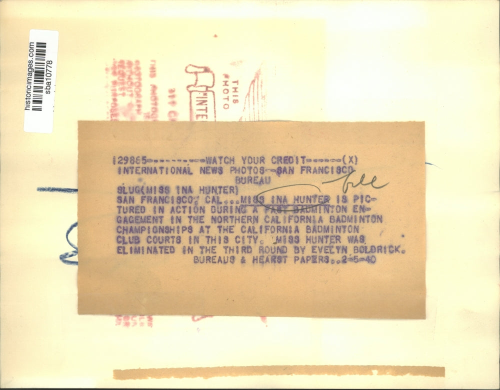 1940 Press Photo Miss Ina Hunter Eliminated in Third Round of Badminton